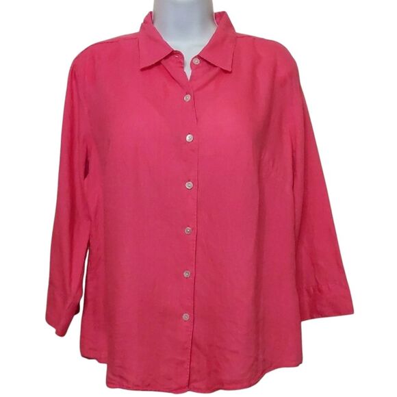 LL BEAN Linen Button-Up Shirt Women Deep Pink Size M - Picture 1 of 6